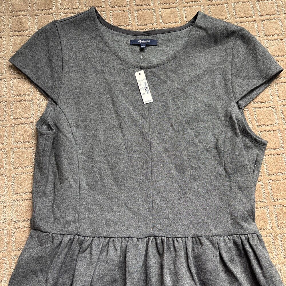 Madewell Knit Ponte Cap Sleeve Dress Women's L Gray Minimal Pockets Stretch NWT - Picture 3 of 6